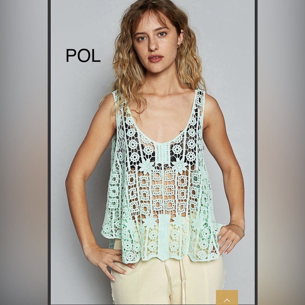 BP213-4💚POL perfection in Green Crochet Tank Top w/a-line shape gr8 4 weekends! - Picture 7 of 7